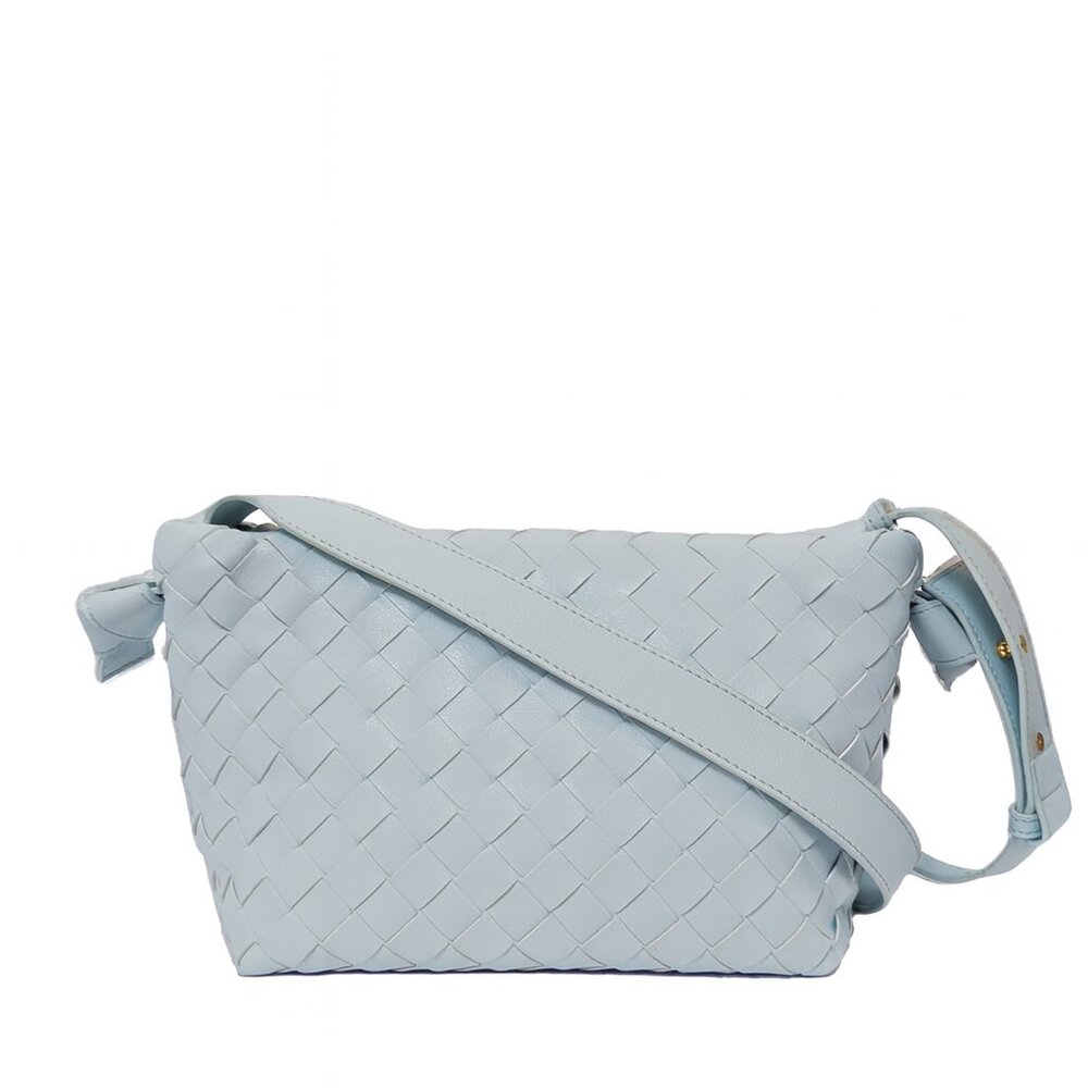 Blue Woven Split Leather Shoulder Bag – Bottega-Style Crossbody, Chic & Modern